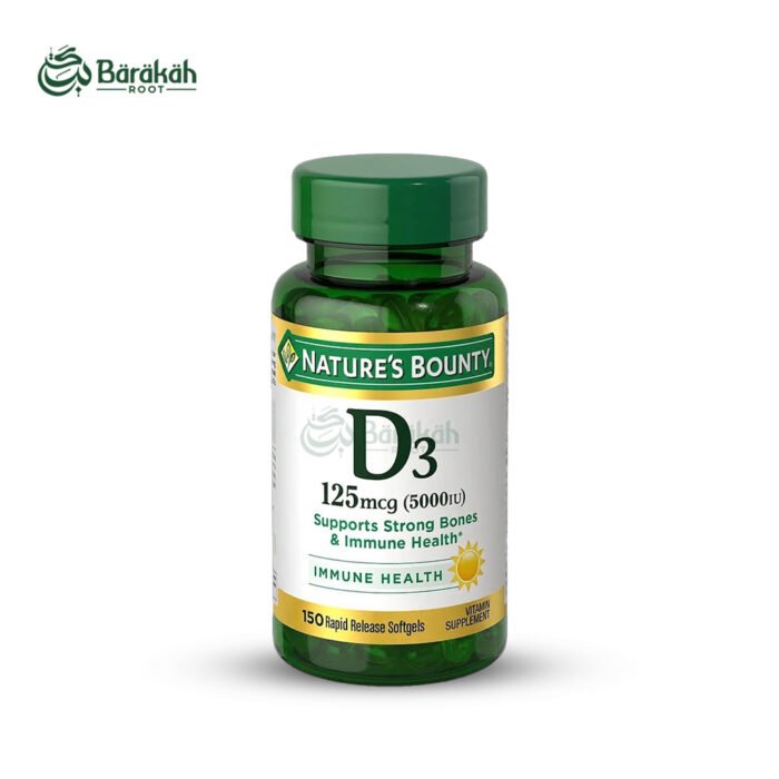 Nature's Bounty Vitamin D3 125 mcg (5000 IU) Immune & Bone Health Supplement – 150 Rapid Release Softgels